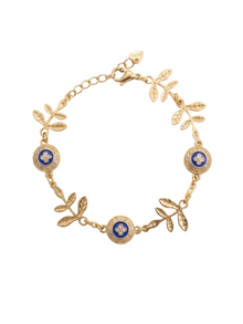 Pulseira Ramos e Medalhões Azul Dourada