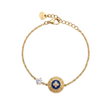 Pulseira Medalhão Azul e Ponto de Luz Dourada
