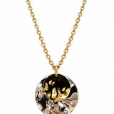 Colar Dourado com Pingente Disco Martelado Bicolor