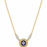 Colar Dourado Medalhão Azul com Trevo e Zircónias